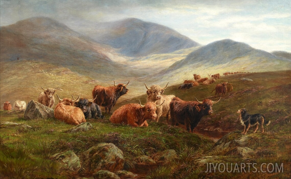 Highland Cattle c1880s Victorian Country Landscape Painting