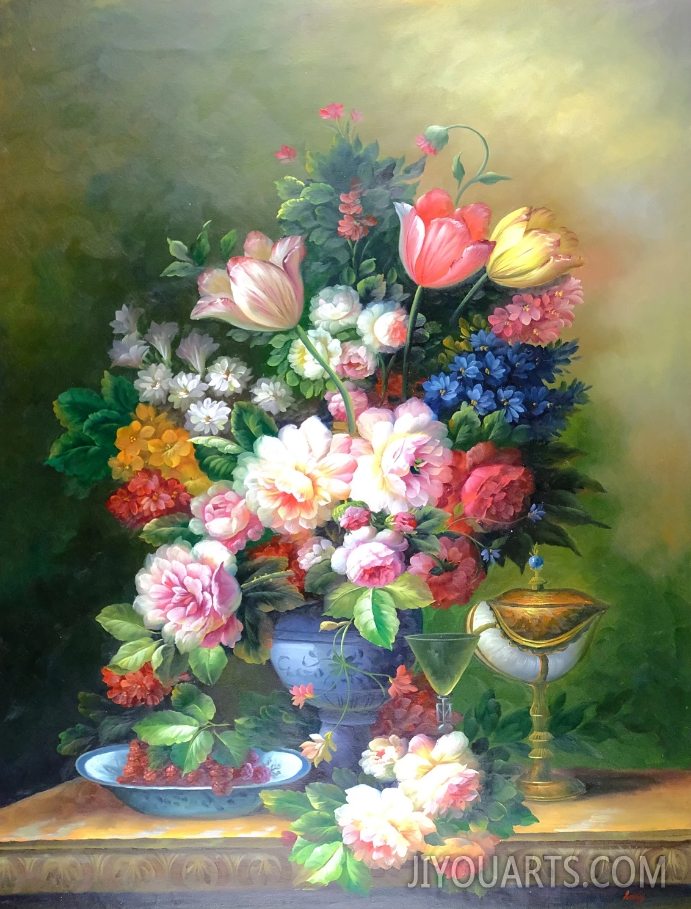 Original Oil Painting on Canvas, Signed by Andy R, Still Life with Bouquet Flowers