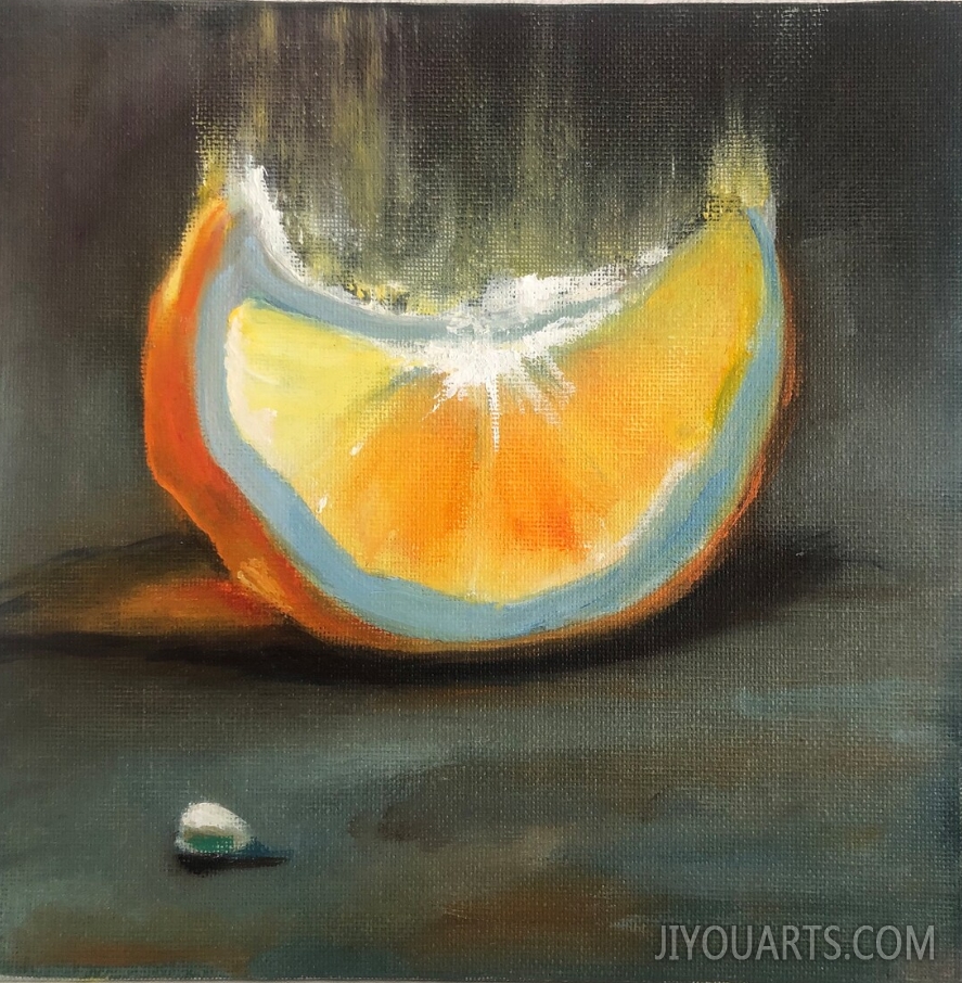 Still life, oil painting, orange , bright painting, juicy fruits, glowing fruit