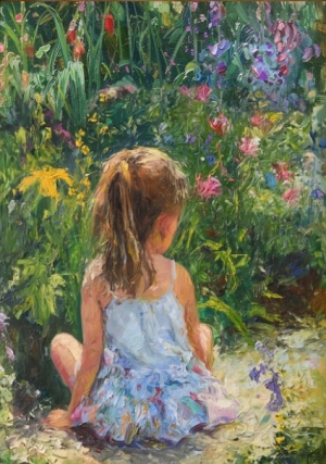 Little girl in the garden oil painting