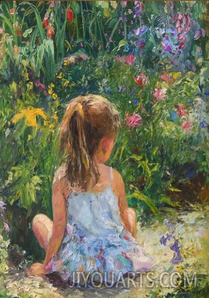 Little girl in the garden oil painting