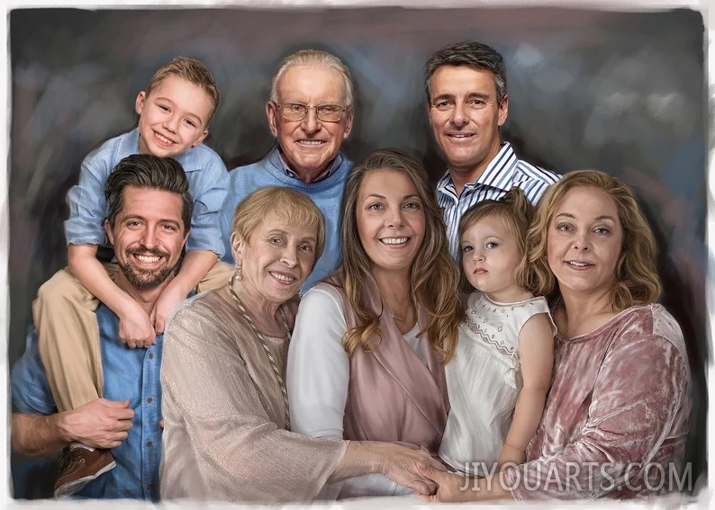 Custom Family Oil Handpainted Portrait on canvas, Add Loved Ones from Photos