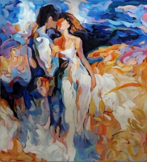 Hand Painted Impressionist Kissing Romance Oil Painting On Canvas   Contemporary Portrait Fine Art