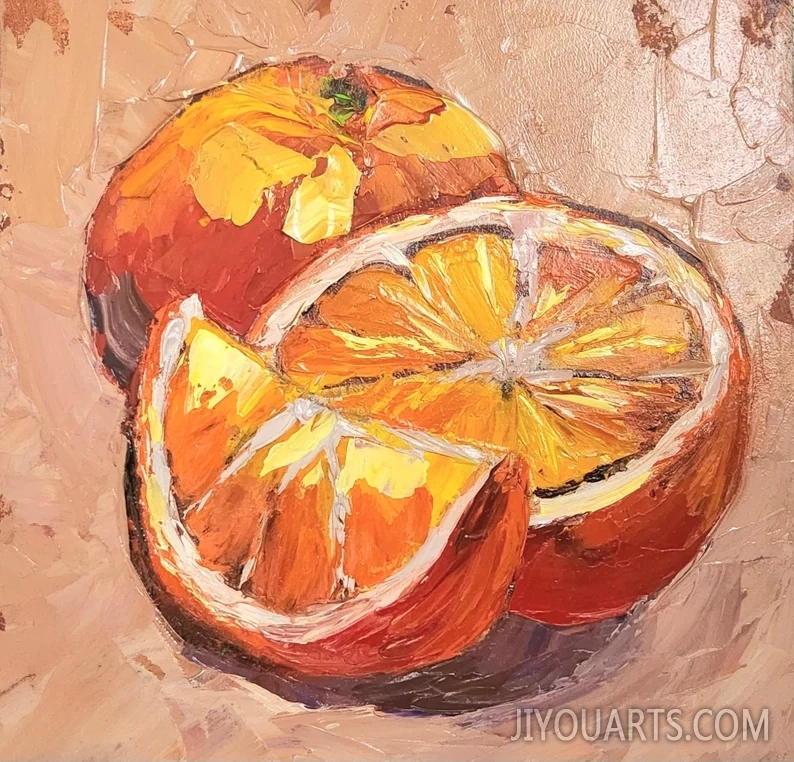Original Art Oil still life Painting Citrus Fruit artwork， Oil Painting kitchen Wall Decor orange slice