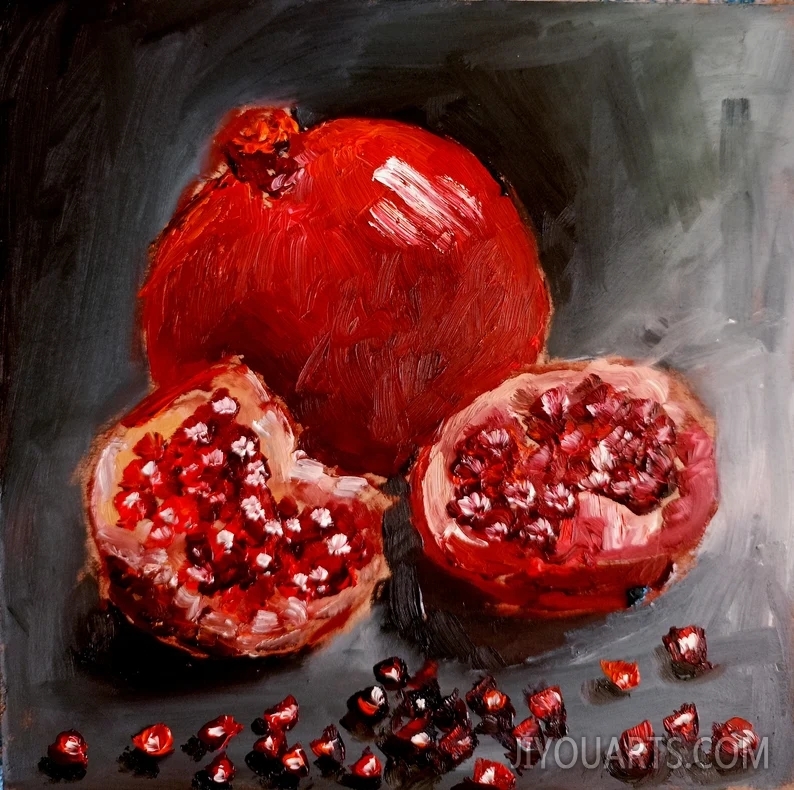 Pomegranate Painting Fruit Original Art，Original Impasto Oil Painting