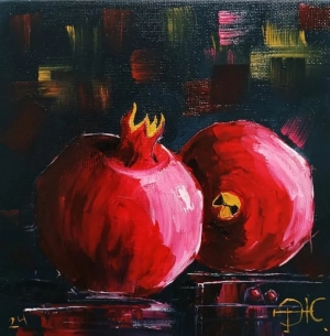Pomegranate Painting Impasto Painting Original Oil Painting Kitchen Decor