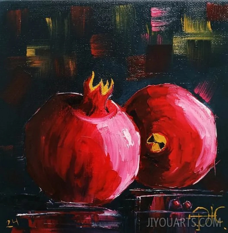 Pomegranate Painting Impasto Painting Original Oil Painting Kitchen Decor