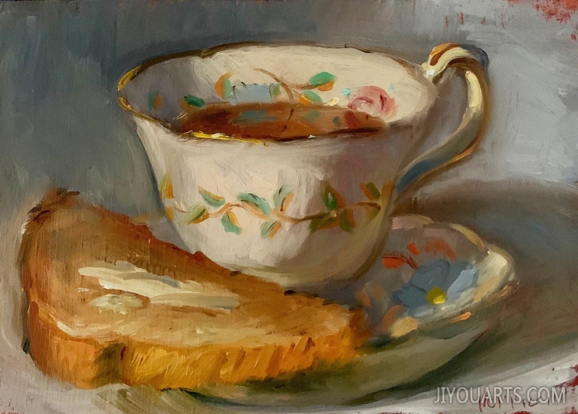 Tea & Toast  Original still life oil painting
