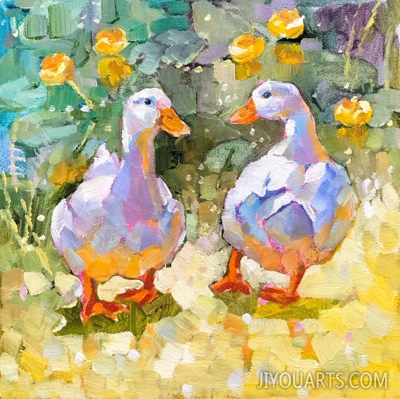 Duck Painting Original Oil Painting Funny Bird Painting Goose Cute Ducks Bird Lover Gift
