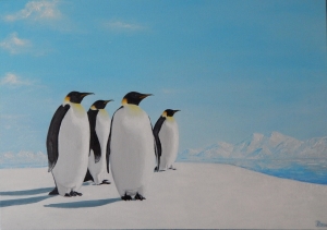 Penguin original hand made oil painting , Antarctica Canvas Wall Decor