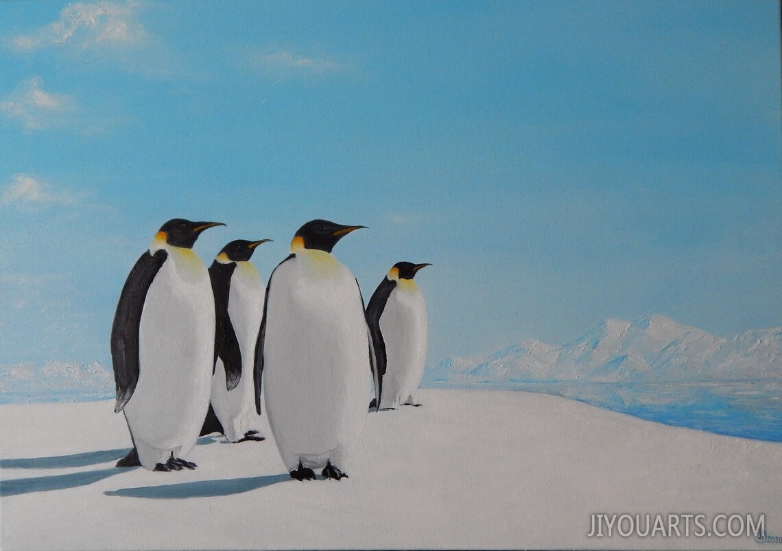 Penguin original hand made oil painting , Antarctica Canvas Wall Decor