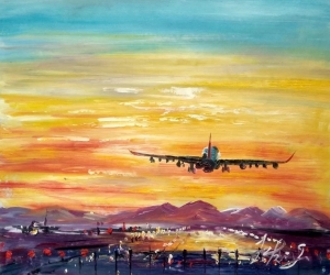 Landing in Vancouver Airport, BC Canada Home Decor Holiday Artwork Texture Painting Dining Wall Art