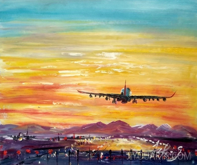 Landing in Vancouver Airport, BC Canada Home Decor Holiday Artwork Texture Painting Dining Wall Art