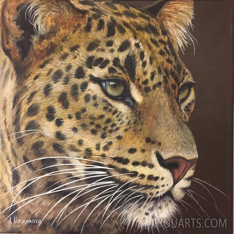 Leopard Portrait ，Leopard Painting ，Original Painting， Big Cat Art