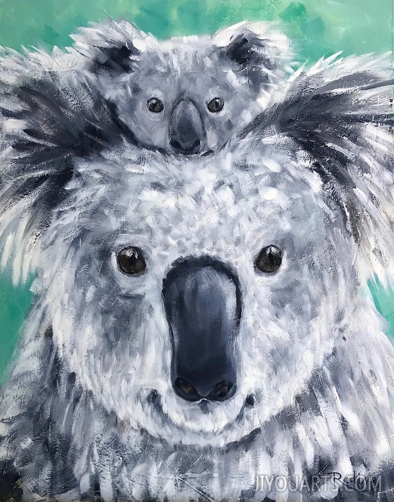 Koala mum with baby joey small original one of a kind painting