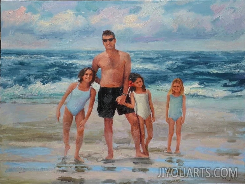 Commission Family Painting Custom Family Portrait Custom Painting Custom Family beach painting Large family portrait Family