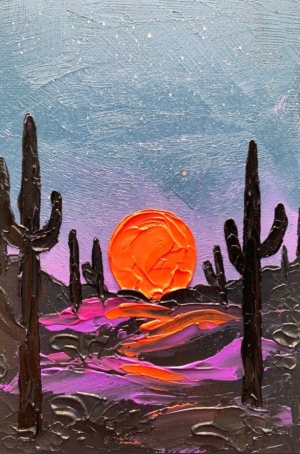 Arizona Desert Oil Painting Original Sunset in Arizona Artwork Unique Saguaro Cactus Art Tucson Painting