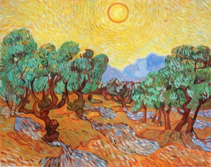 Olive Trees with Yellow Sky and Sun   Vincent van Gogh hand painted oil painting reproduction
