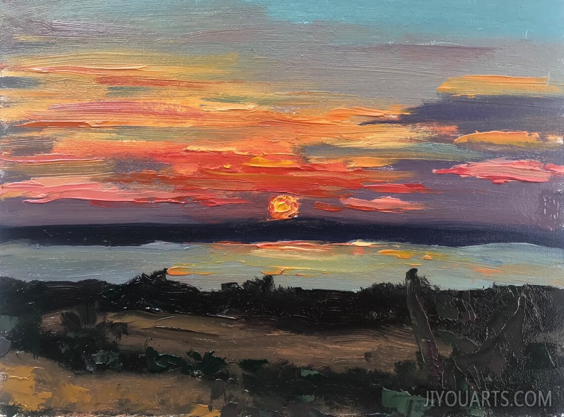 Painting landscape, oil painting, picture sunset, painting