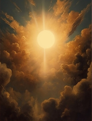 Sun and Clouds，Vintage Celestial Oil Painting, Cloud Sun Sky Art Print