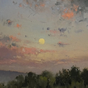 Impressionist Moon Sunset Landscape Oil Painting Original, Mountain, Sky Wall Art