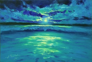 Moon and clouds Ocean oil painting Seascape painting Original artwork Moonlight path Moon lovers Oil painting
