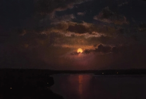 Oil Painting Landscape of Midnight Moon