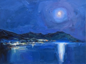 original landscape painting Seascape Original Oil Painting Night moon Mountain landscape Sea landscape