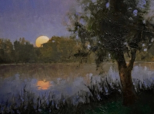 Original Moon Night Sky Landscape Oil Painting