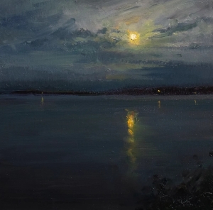 Original Oil Painting of Moon and Water