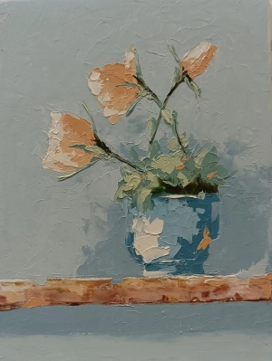 Small original still life with flowers，Oil painting