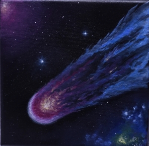 Original artwork ; Meteor in space , oil on canvas