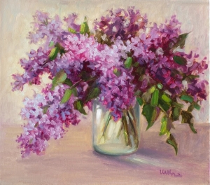Purple Lilac in Glass Vase,Original Oil Painting,Lilac Flowers Bouquet ,Floral Wall Art