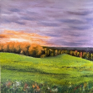 Sunset sun landscape original oil painting