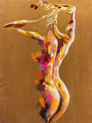 Sexy Nude Woman Painting Original Artwork Female Nude Painting Gold Framed Female Body Figurative Art Naked Woman Back Painting from Behind