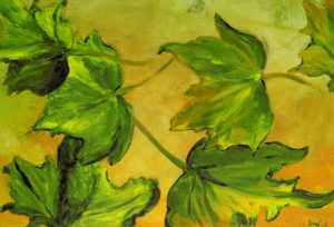 Botanical Painting, Leaves Oil Painting on Canvas, Nature Painting, Living Room Painting, Yellow & Green Leaf Wall Art