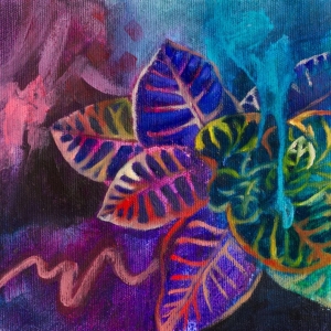 Contemporary original painting plant leaves oil mixed media