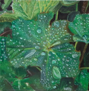 Original Oil Painting，Autumn Rain on Leaves