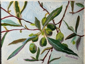 Original small olive leaves oil painting, olive branch oil painting