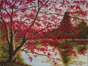Red leaves， Oil painting