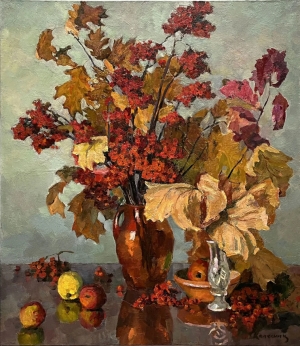 Vintage original oil painting on canvas Autumn still life