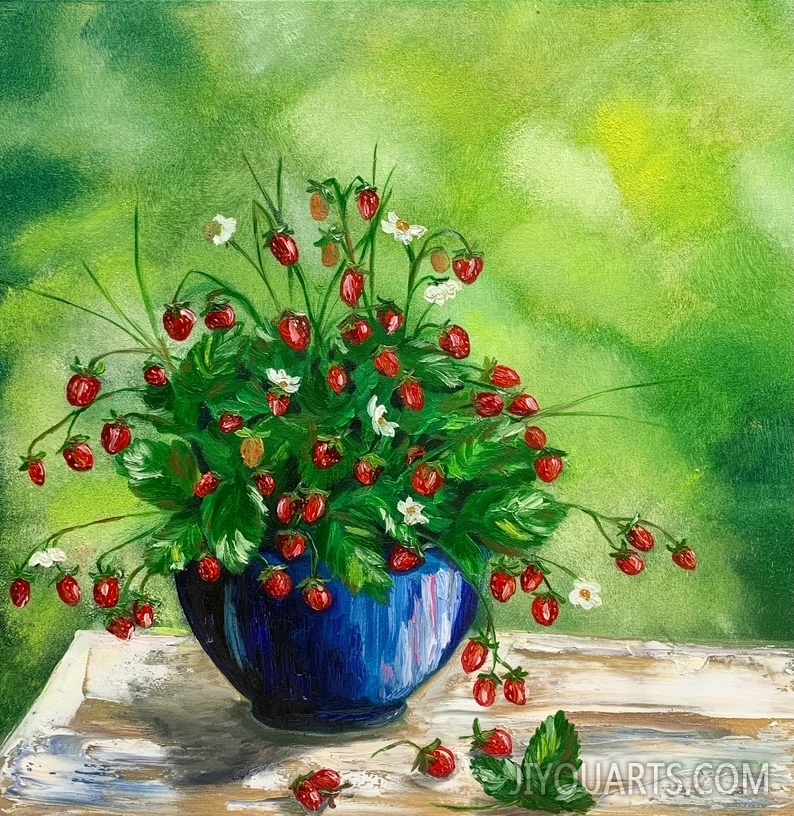 Wild Strawberry ORIGINAL Painting Oil Canvas
