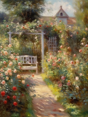 English garden art ，The rose garden ， Impressionist art