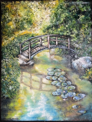 Bridge to Tranquility   large original impressionist oil painting
