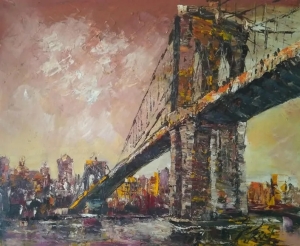 New York Brooklyn Bridge，Home Decor Holiday Artwork Texture Painting Dining Wall Art
