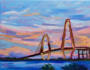 Print of The Ravenel Bridge Charleston South Carolina Landscape Oil Painting