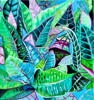 Jungle Painting Tropical Floral Original Art Oil Canvas Large Painting Palette Knife Impasto Leaves Preppy Painting