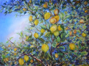 Painting Original Canvas lemon tree branch summer bright oil large wall decor Impressionist Art