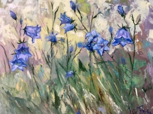 Wildflowers Original Handmade Abstract Impasto Oil Painting Bluebells Exclusive Artwork