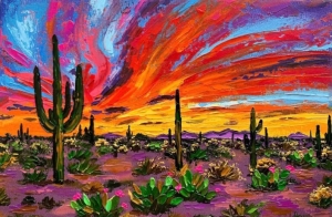 Motley Arizona Oil Painting Original Arizona Sunset Artwork Sonoran Desert Canvas Painting Saguaro Cactus Artwork Saguaro National Park Art